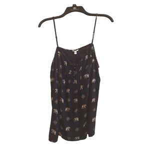 Sonoma Navy Blue White Elephant print Spaghetti Strap Tank Top EUC Size L